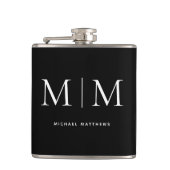 ミニマル白黒モノグラムのイニシャル名 フラスク (正面)