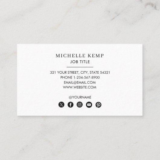 ミニマル白黒モノグラムソーシャルメディアのアイコン 名刺 (裏面)