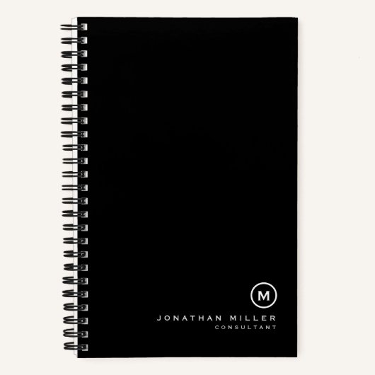 ミニマル白黒モノグラム名ノートブック ノートブック (正面)