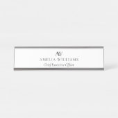 ミニマル白黒モノグラム デスクネームプレート (正面)