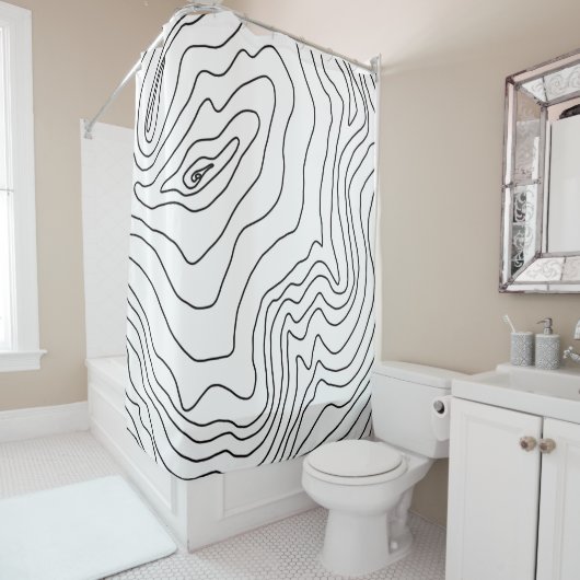 ミニマル白黒ラインアートモダンデザイン シャワーカーテン (インサイチュ)