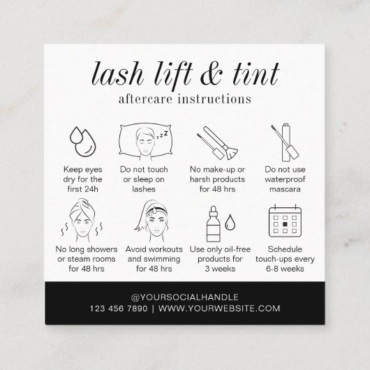 ミニマル白黒ラッシュリフト&ティントアフターケア スクエア名刺 (裏面)