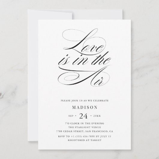 ミニマル白黒ラブインザエアブライダルシャワー 招待状 (正面)