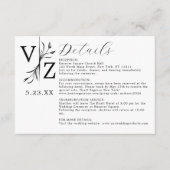 ミニマル白黒リーフモノグラ結婚ム詳細 エンクロージャーカード (正面)