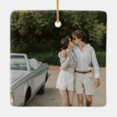 ミニマル白黒レトロカスタムウェディングフォト セラミックオーナメント (裏面)