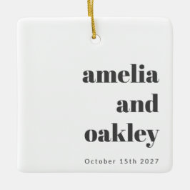 ミニマル白黒レトロカスタムウェディングフォト セラミックオーナメント