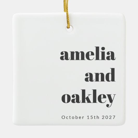 ミニマル白黒レトロカスタムウェディングフォト セラミックオーナメント (正面)