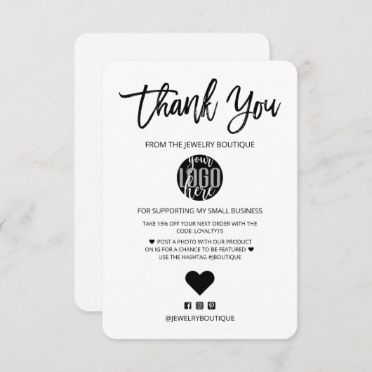 ミニマル白黒ロゴお客様ありがとうございます サンキューカード (正面/裏面)