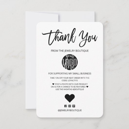 ミニマル白黒ロゴお客様ありがとうございます サンキューカード (正面)