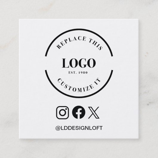 ミニマル白黒ロゴウェブサイトソーシャルカスタム スクエア名刺 (正面)