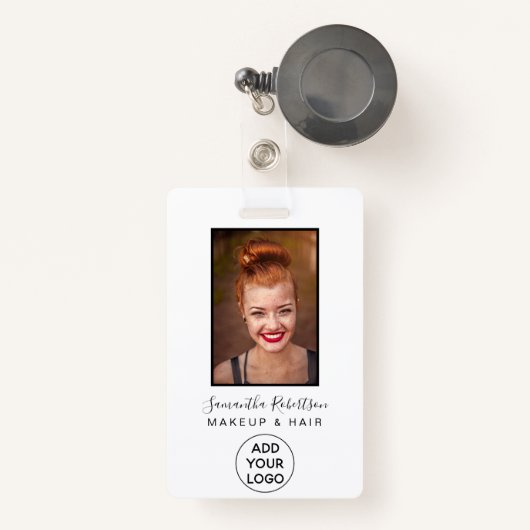 ミニマル白黒ロゴ従業員フォトパス バッジ (正面リトラクタブル付き)