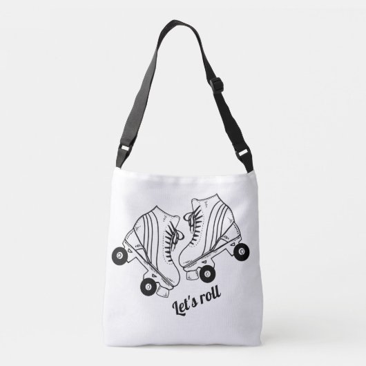 ミニマル白黒ローラスケートで滑るスケート クロスボディバッグ (裏面)