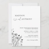 ミニマル白黒ワイルドフラー結婚ズ 招待状 (正面)