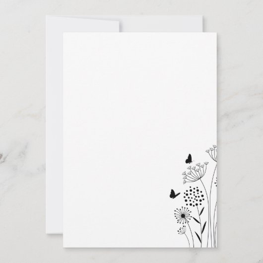 ミニマル白黒ワイルドフラー結婚ズ 招待状 (裏面)