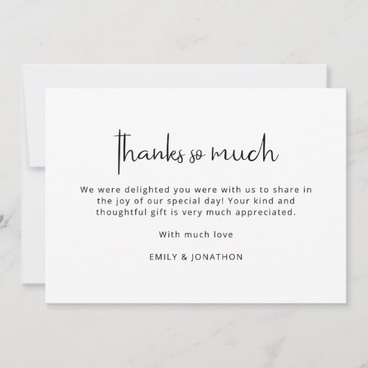 ミニマル白黒写真結婚の感謝 カード (正面)