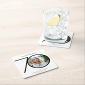 ミニマル白黒写真70th誕生日パーティー スクエアペーパーコースター (インサイチュ)