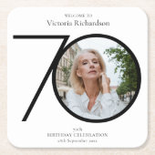 ミニマル白黒写真70th誕生日パーティー スクエアペーパーコースター (正面)