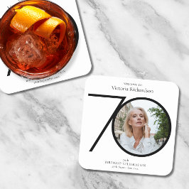 ミニマル白黒写真70th誕生日パーティー スクエアペーパーコースター