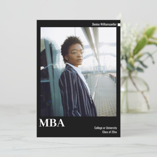 ミニマル白黒写真MBA卒業 案内状 (スタンド正面)