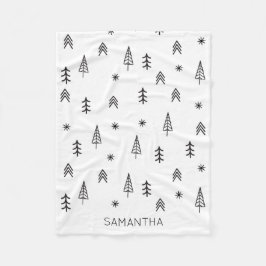 ミニマル白黒冬林パターン名 フリースブランケット