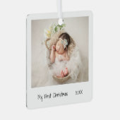 ミニマル白黒初めてのクリスマスフォトベビー メタルオーナメント (正面右)