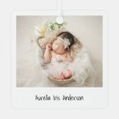 ミニマル白黒初めてのクリスマスフォトベビー メタルオーナメント (裏面)