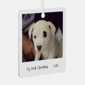 ミニマル白黒初めてのクリスマスペットフォト メタルオーナメント (正面右)