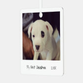 ミニマル白黒初めてのクリスマスペットフォト メタルオーナメント (正面左)