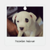 ミニマル白黒初めてのクリスマスペットフォト メタルオーナメント (裏面)