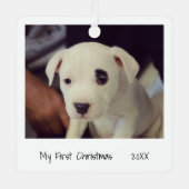 ミニマル白黒初めてのクリスマスペットフォト メタルオーナメント (正面)