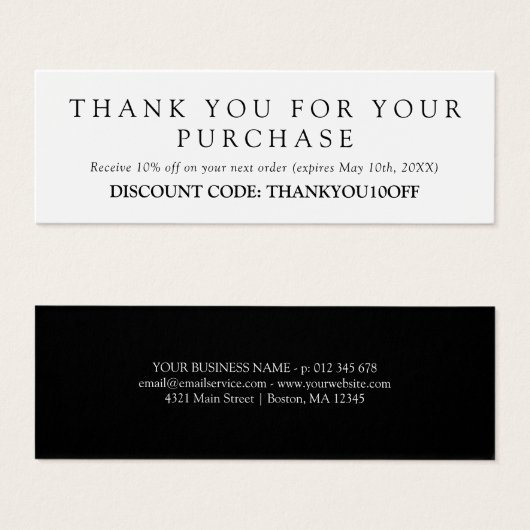 ミニマル白黒割引コードクーポン (正面&裏面)