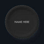 ミニマル白黒名前をカスタムする文字 エレガント ペーパープレート<br><div class="desc">ミニマル白黒名前をカスタムする文字エレガントパーティー紙プレートカスタマイズ。パーソナライズ名、文字、モノグラム。シンプルエレガントスタイルモダン。</div>