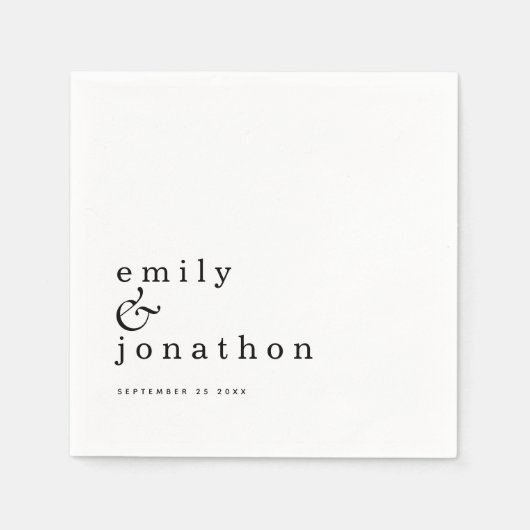 ミニマル白黒名結婚日付 スタンダードカクテルナプキン (正面)