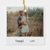 ミニマル白黒婚約したフォト婚約 セラミックオーナメント (正面)