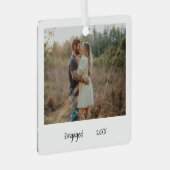 ミニマル白黒婚約写真婚約した メタルオーナメント (正面右)