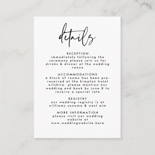 ミニマル白黒手書きスクリプ結婚ト エンクロージャーカード (正面)