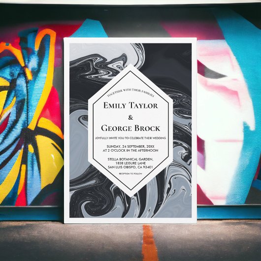 ミニマル白黒抽象芸術ジオメト結婚リ 招待状