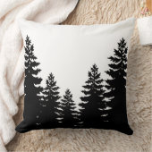 ミニマル白黒松のシルエット クッション (ブランケット)