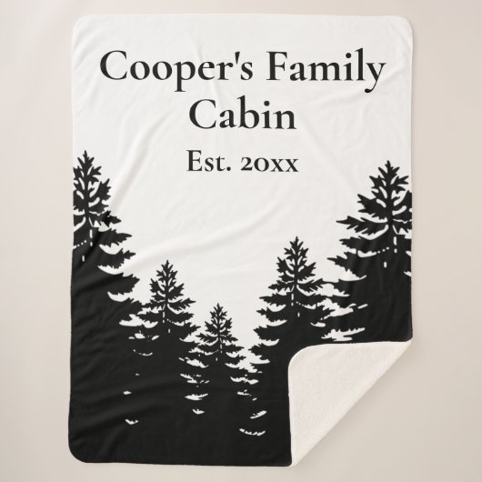 ミニマル白黒松のシルエット シェルパブランケット (正面)