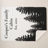 ミニマル白黒松のシルエット シェルパブランケット (正面(横))