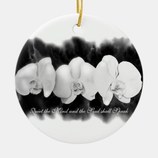 ミニマル白黒水の色オーキッ絵画ト セラミックオーナメント (正面)