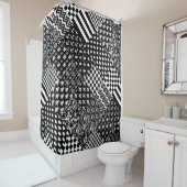 ミニマル白黒混合パターンスタイル シャワーカーテン (インサイチュ)