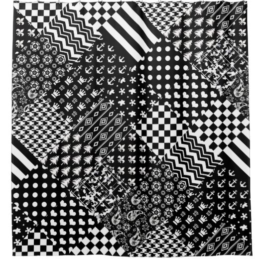 ミニマル白黒混合パターンスタイル シャワーカーテン (正面)