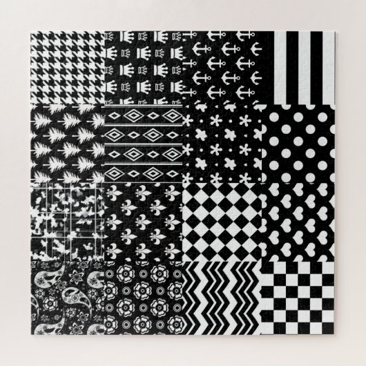 ミニマル白黒混合パターンスタイル ジグソーパズル (横)