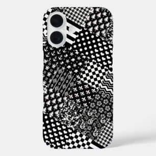 ミニマル白黒混合パターンスタイル iPhone 16ケース
