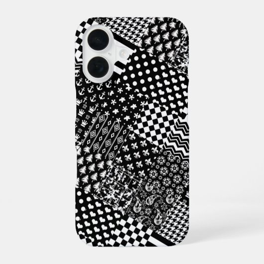 ミニマル白黒混合パターンスタイル iPhone 16ケース (裏面)