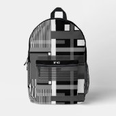ミニマル白黒灰色の幾何学的パッチワーク プリントバックパック (正面)