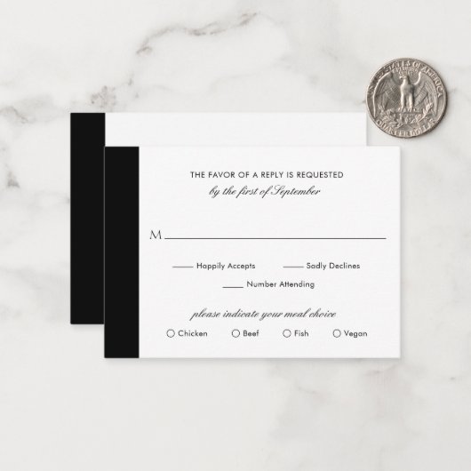ミニマル白黒結婚のミニRSVPカード ノートカード (正面/裏面インサイチュ)