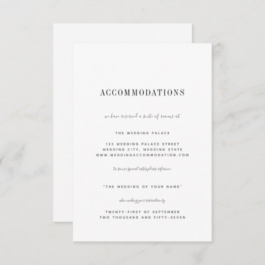 ミニマル白黒結婚の宿泊施設 エンクロージャーカード (正面/裏面)