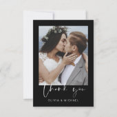ミニマル白黒結婚の感謝の写真 サンキューカード (正面)
